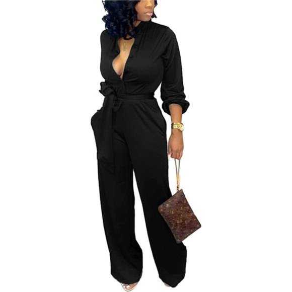 Women's Sexy Jumpsuits Elegant Long Sleeve Straight Long Pants Clubwear Rompers - Picture 1 of 6